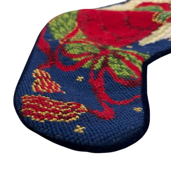 Vintage Wool Needlepoint Christmas Stocking Velvet Back Angel Peace Holiday - Picture 4 of 7